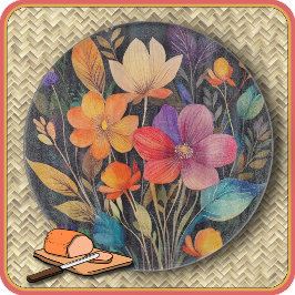 CUTTING BOARD - Colorful Flower Arrangement -Round Schneidebrett
