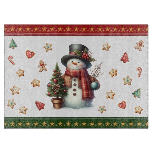 Cutting Board Large Snowman and Christmas Cookies Schneidebrett (Vorderseite)