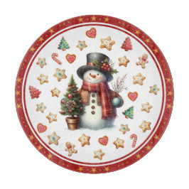 Cutting Board Round Snowman and Christmas Cookies Schneidebrett