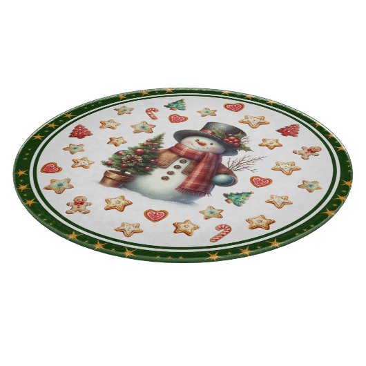 Cutting Board Round Snowman and Christmas Cookies Schneidebrett (Ecke)
