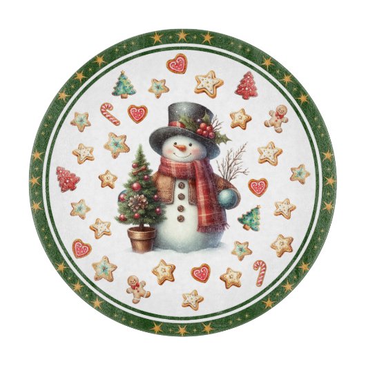 Cutting Board Round Snowman and Christmas Cookies Schneidebrett (Vorderseite)