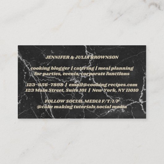 Cutting Board Rustic Cooking Marmor Küche Visitenkarte (Rückseite)