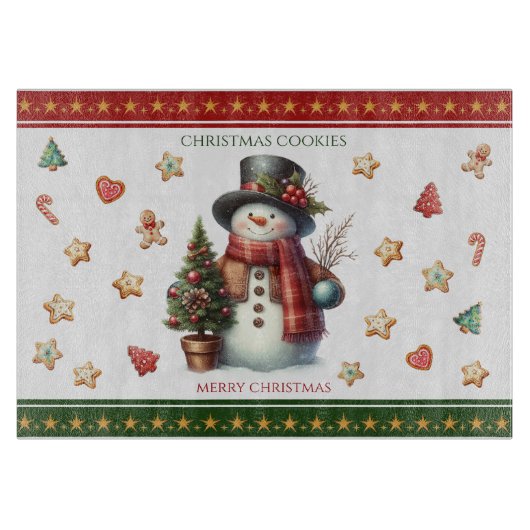 Cutting Board Small Snowman and Christmas Cookies Schneidebrett (Vorderseite)