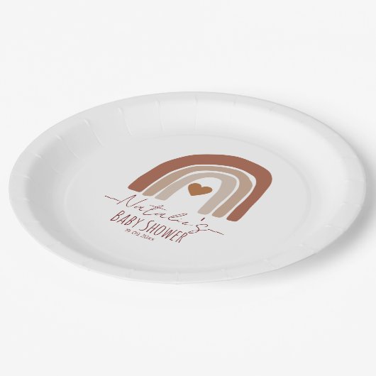 Cuty Regenbogen mit moderner Babydusche rosa Pappteller (Schrägansicht)