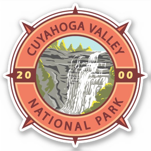 Cuyahoga Valley Nationalpark Retro Kompass Emblem Aufkleber (Vorderseite)