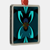 Cyan Abstrakt Art Print Silbernes Ornament (Rechts)