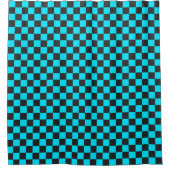 Cyan and charcoal checkerboard pattern duschvorhang (Vorderseite)