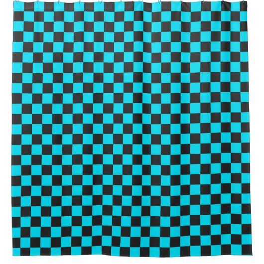 Cyan and charcoal checkerboard pattern duschvorhang (Vorderseite)
