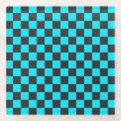 Cyan and charcoal checkerboard pattern glasuntersetzer (Vorderseite)