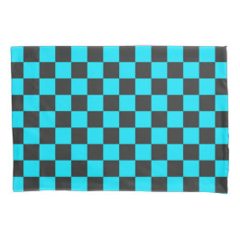Cyan and charcoal checkerboard pattern kissenbezug