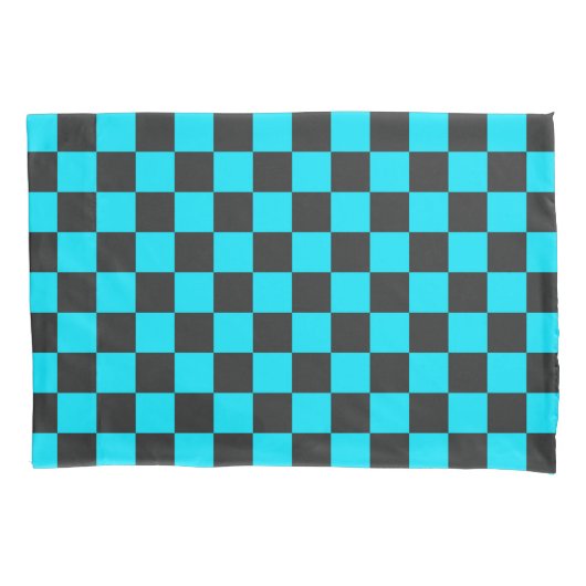 Cyan and charcoal checkerboard pattern kissenbezug (Vorderseite-Links)
