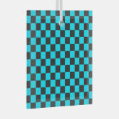 Cyan and charcoal checkerboard pattern ornament aus glas (Vorderseite Rechts)