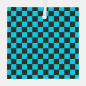 Cyan and charcoal checkerboard pattern ornament aus glas (Rückseite)