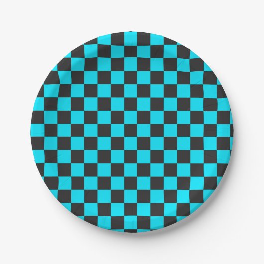 Cyan and charcoal checkerboard pattern pappteller (Vorderseite)