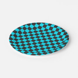 Cyan and charcoal checkerboard pattern pappteller