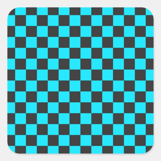 Cyan and charcoal checkerboard pattern quadratischer aufkleber (Vorderseite)