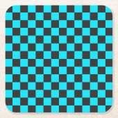 Cyan and charcoal checkerboard pattern rechteckiger pappuntersetzer (Vorderseite)