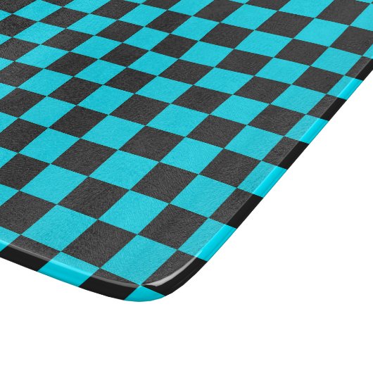 Cyan and charcoal checkerboard pattern schneidebrett (Ecke)