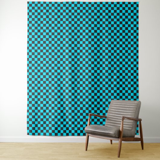 Cyan and charcoal checkerboard pattern wandteppich (Beispiel)