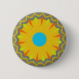 Cyan and Gold Mandala Art Print Button