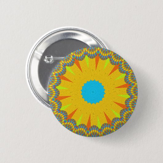 Cyan and Gold Mandala Art Print Button (Vorne & Hinten)