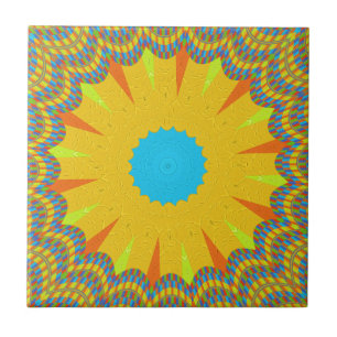 Cyan and Gold Mandala Art Print Fliese
