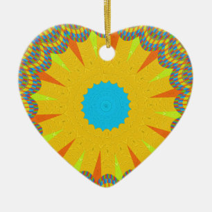 Cyan and Gold Mandala Art Print Keramik Ornament