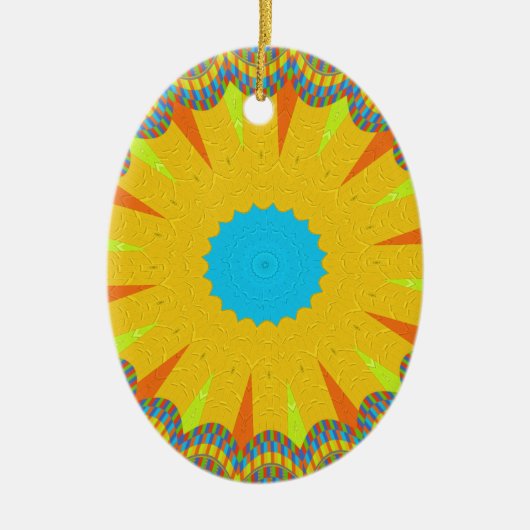 Cyan and Gold Mandala Art Print Keramikornament (Vorne)