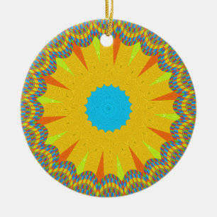 Cyan and Gold Mandala Art Print Keramikornament