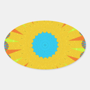 Cyan and Gold Mandala Art Print Ovaler Aufkleber