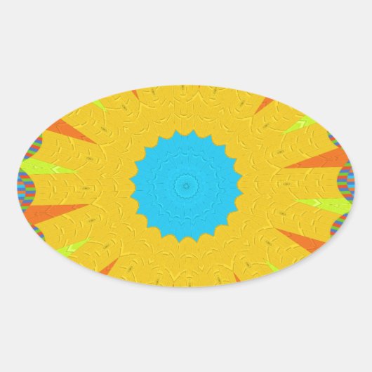 Cyan and Gold Mandala Art Print Ovaler Aufkleber (Vorderseite)