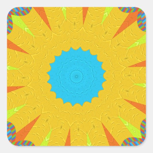 Cyan and Gold Mandala Art Print Quadratischer Aufkleber (Vorderseite)