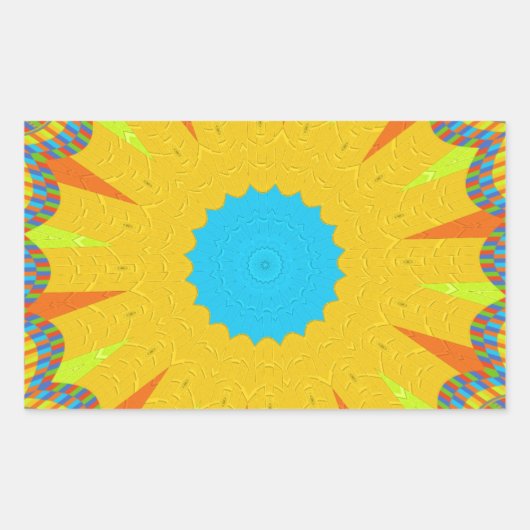 Cyan and Gold Mandala Art Print Rechteckiger Aufkleber (Vorderseite)