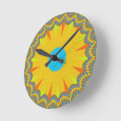 Cyan and Gold Mandala Art Print Runde Wanduhr (Winkel)