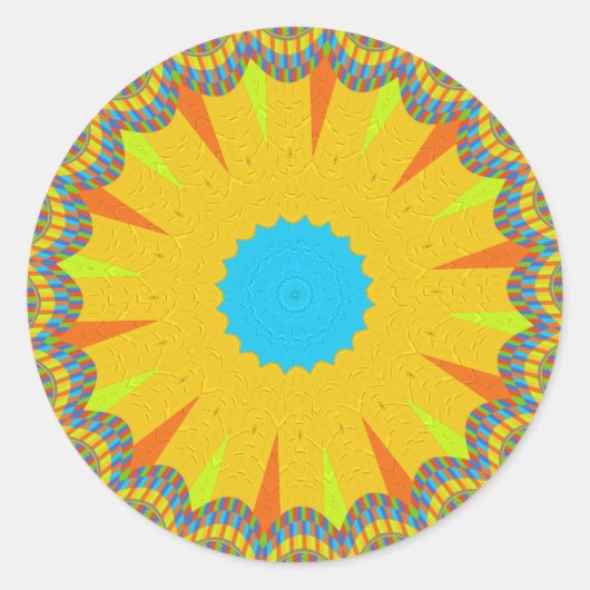 Cyan and Gold Mandala Art Print Runder Aufkleber (Vorderseite)
