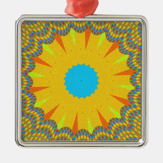 Cyan and Gold Mandala Art Print Silbernes Ornament (Vorne)