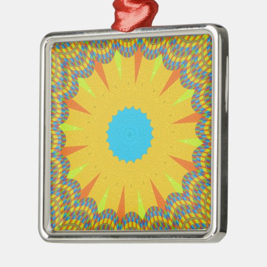 Cyan and Gold Mandala Art Print Silbernes Ornament (Links)