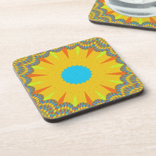 Cyan and Gold Mandala Art Print Untersetzer (Linke Seite)