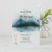 Cyan Beach and Gold Flecks Brunch und Bubbly Einladung (Stehend Vorderseite)