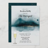 Cyan Beach and Gold Flecks Brunch und Bubbly Einladung (Vorne/Hinten)