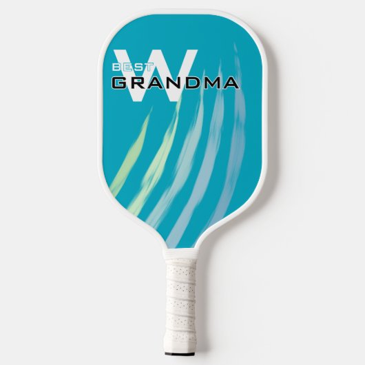 Cyan Best Oma mit Monogrammierten Initialen Pickleball Schläger (Rückseite)
