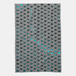 Cyan-Bild unter grauen Tellern, rechteckige Formen Geschirrtuch