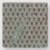 Cyan-Bild unter grauen Tellern, rechteckige Formen Steinuntersetzer (Vorderseite)