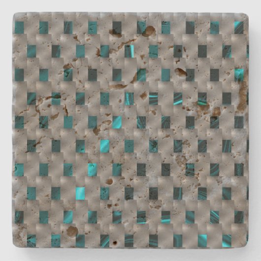 Cyan-Bild unter grauen Tellern, rechteckige Formen Steinuntersetzer (Vorderseite)