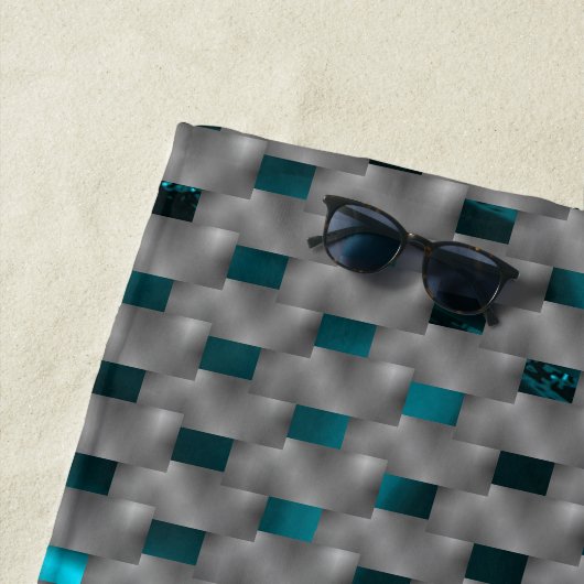 Cyan-Bild unter grauen Tellern, rechteckige Formen Strandtuch (Beispiel)