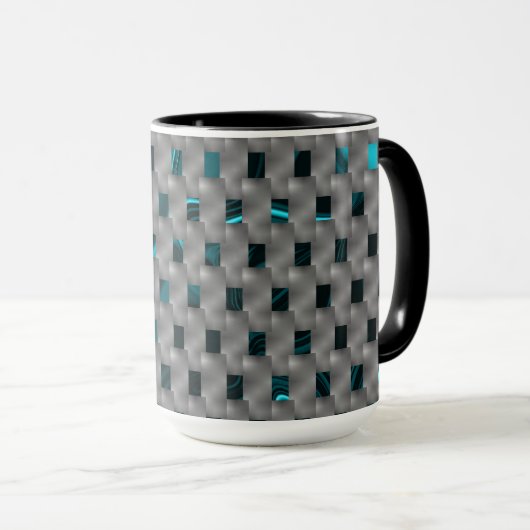 Cyan-Bild unter grauen Tellern, rechteckige Formen Tasse (VorderseiteRechts)