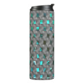 Cyan-Bild unter grauen Tellern, rechteckige Formen Thermosbecher (Nach links gedreht)