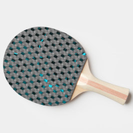 Cyan-Bild unter grauen Tellern, rechteckige Formen Tischtennis Schläger