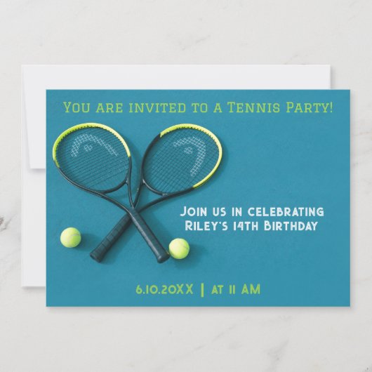 Cyan Birthday Party Rackets and Balls Tennis Einladung (Vorderseite)