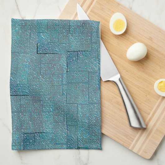 Cyan bis grau texturförmige mosaikförmige Ausschni Geschirrtuch (Viertel Falte)